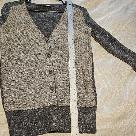 Women’s Loft Long Sleeve Two-Tone Heathered Gray Cardigan w/ Subtle Shimmer, XS - Picture 5 of 6